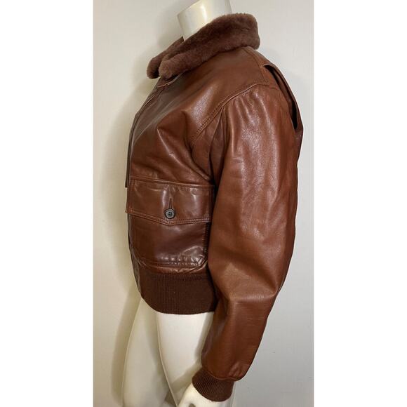 Ralph Lauren Brown Bomber Aviator Jacket Womens 12 Vintage Shearling Collar - Picture 8 of 16